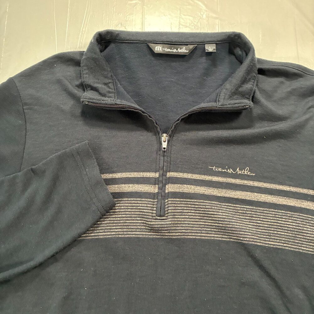 Travis Mathew Pullover Mens L Gray Striped 1/4 Zip Long Sleeve Golf Stretch